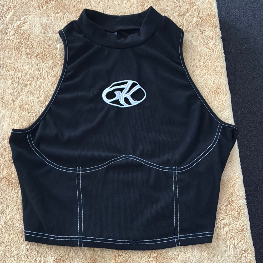 SHEIN Black Sleeveless Top with White Stitching
